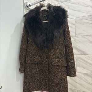 WHIT Brown and Black Teddy Jacket with Faux Fur Collar